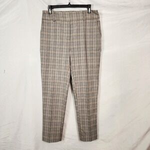 New AUTRES FILLES Size Small Classic Brown Plaid Flat Front Pull On Pants Office